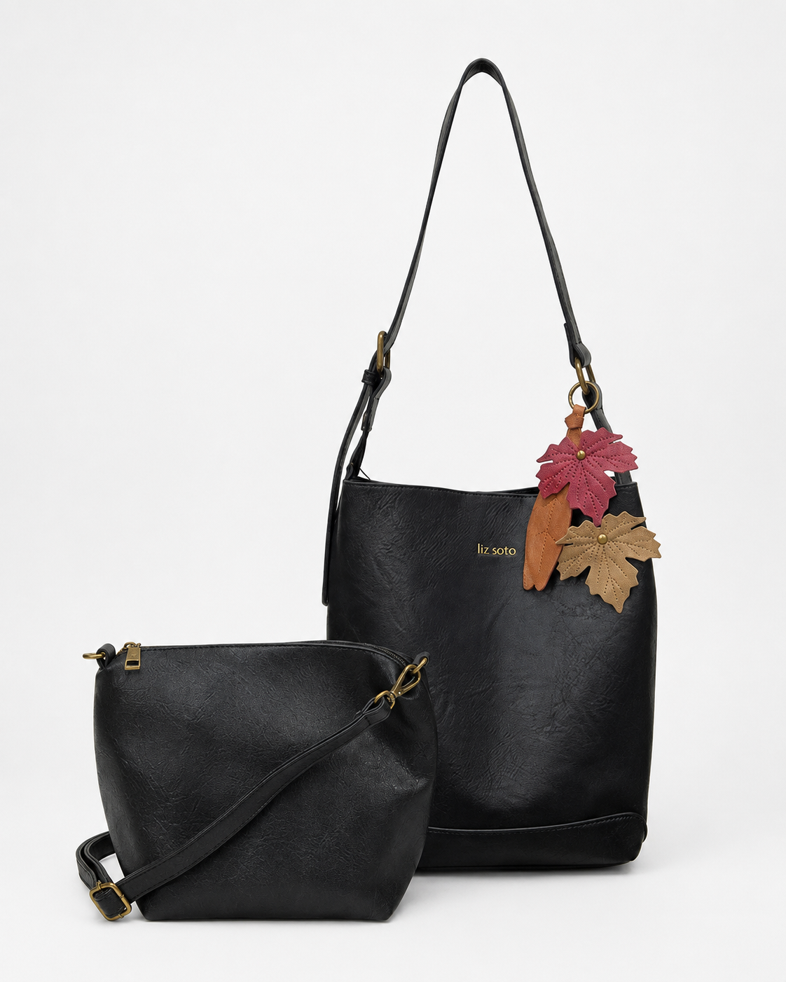Liza Black Leaf | Bucket Bag, 2 in 1