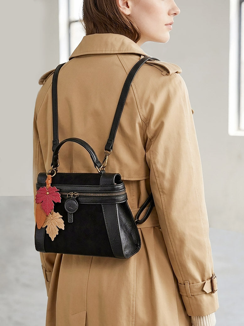 Emma Black Suede Leaf | Crossbody Bag