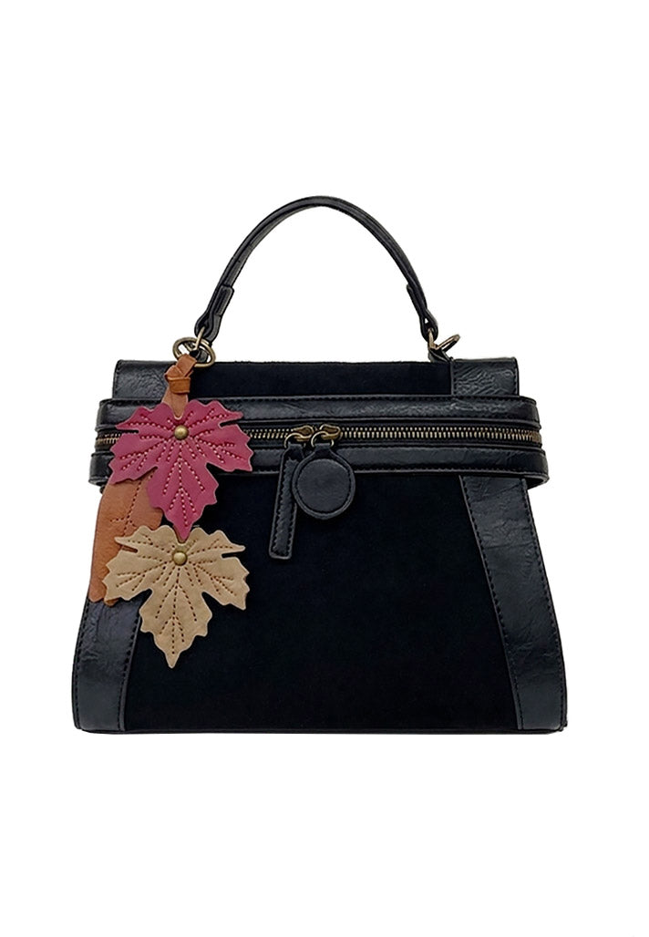 Emma Black Suede Leaf | Crossbody Bag