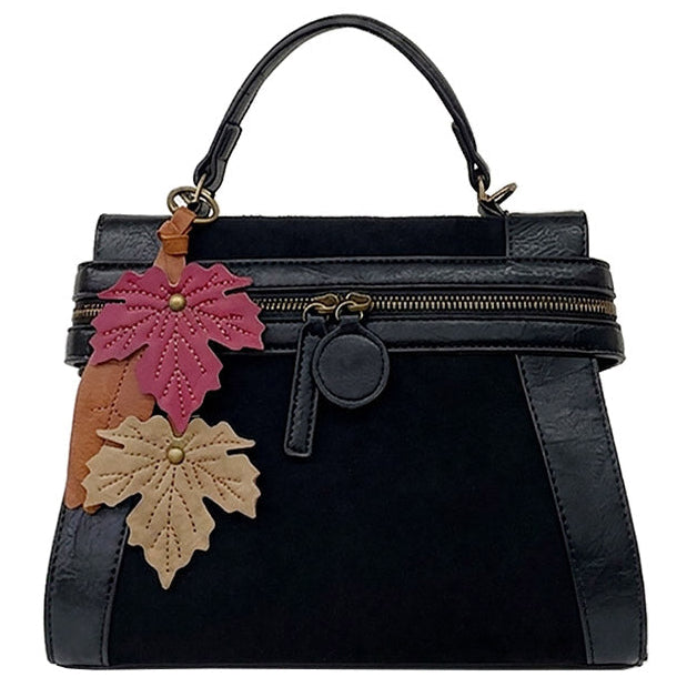 Emma Black Suede Leaf | Crossbody Bag