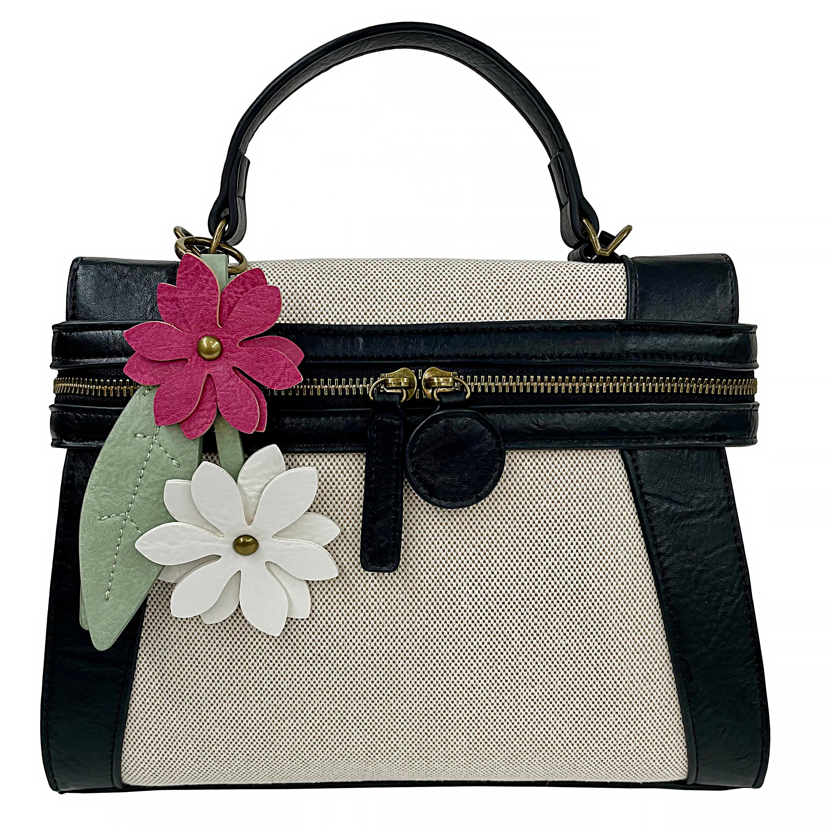 Emma Black Linen Flower | Crossbody Bag