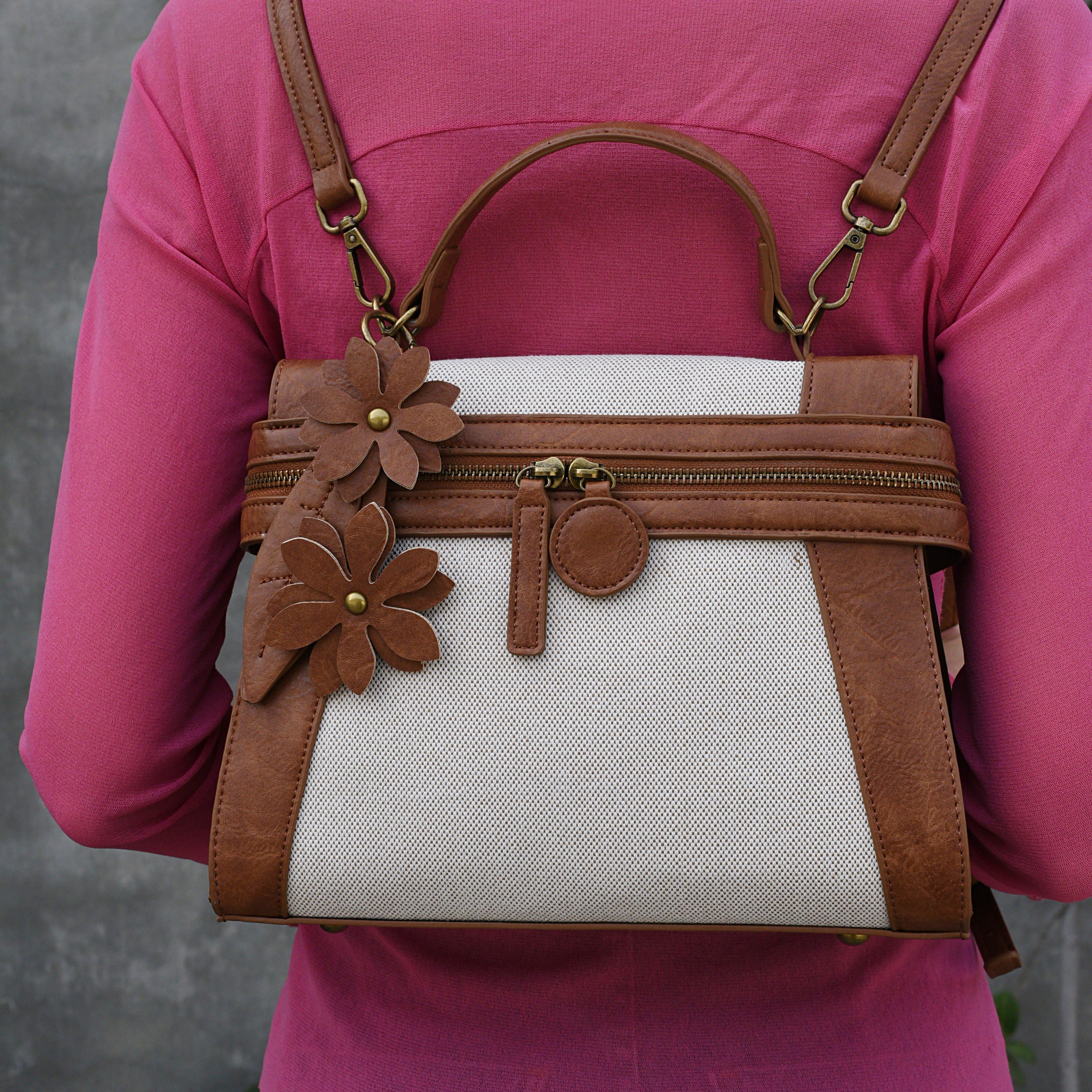 Emma Brown Linen Flower | Crossbody Bag
