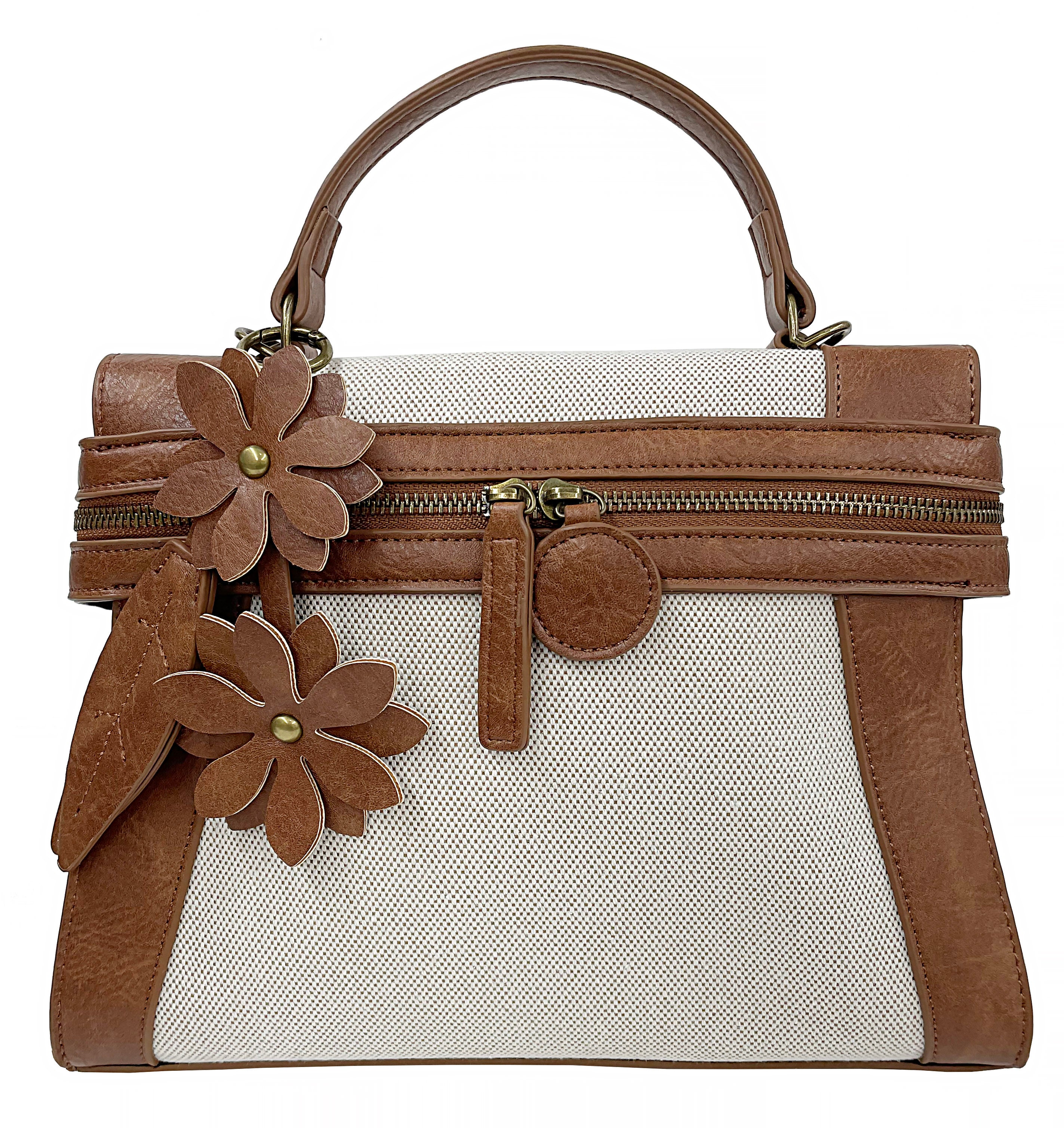 Emma Brown Linen Flower | Crossbody Bag