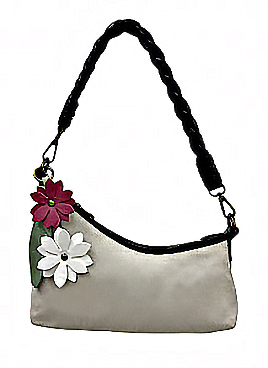 Riley Black Linen Flower | Crossbody Bag