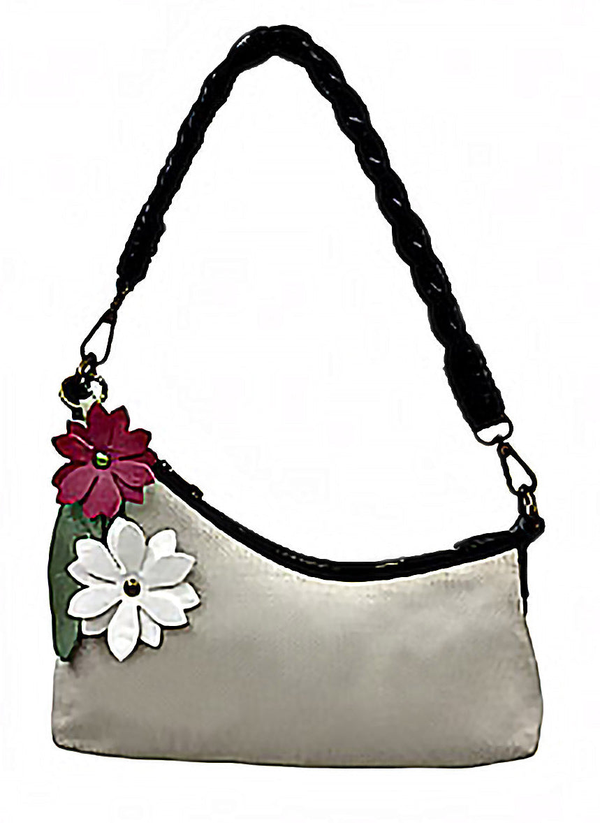 Riley Black Linen Flower | Crossbody Bag