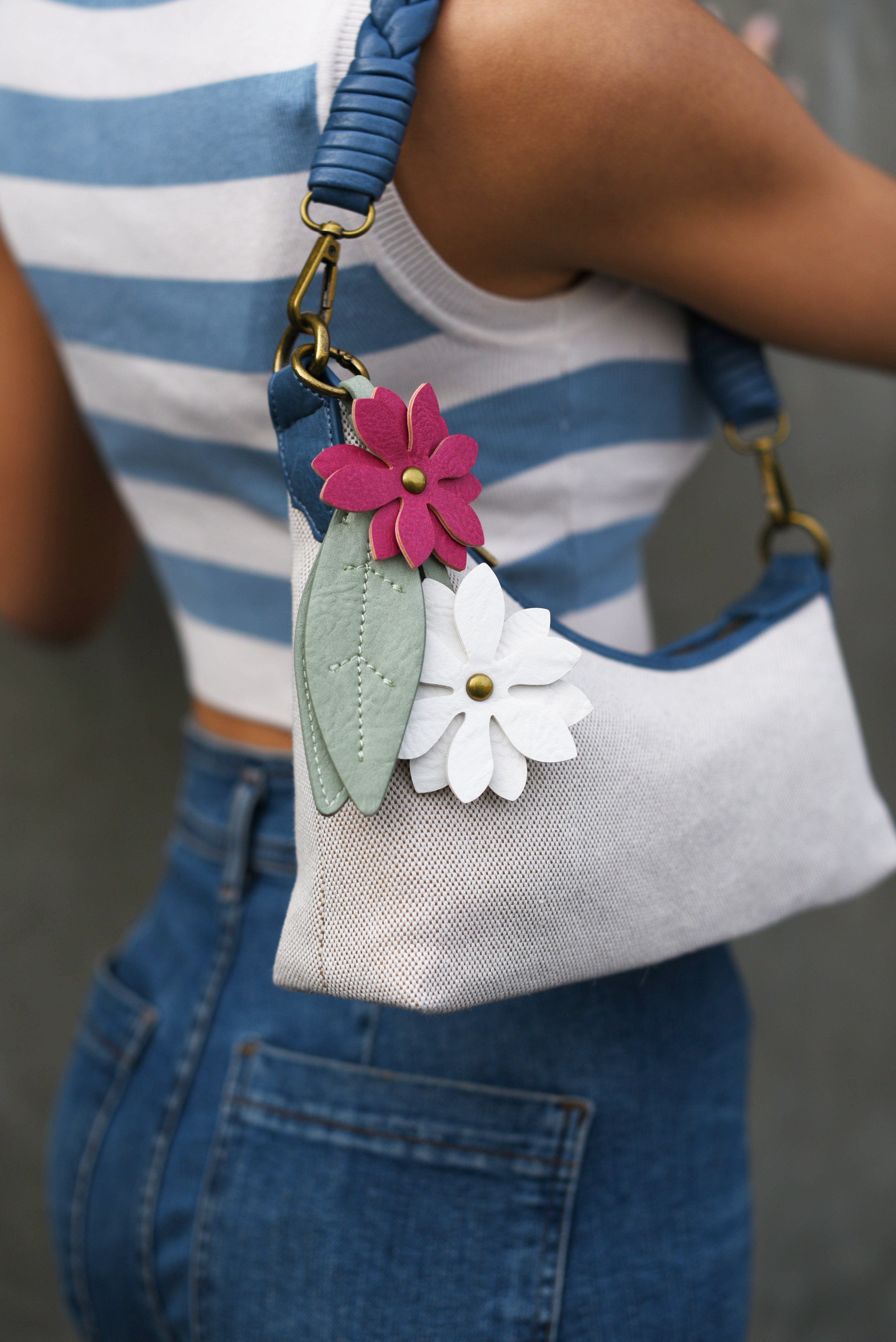 Riley Navy Linen Flower | Crossbody Bag