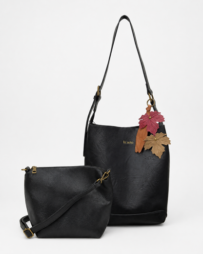 Liza Black Leaf | Bucket Bag, 2 in 1