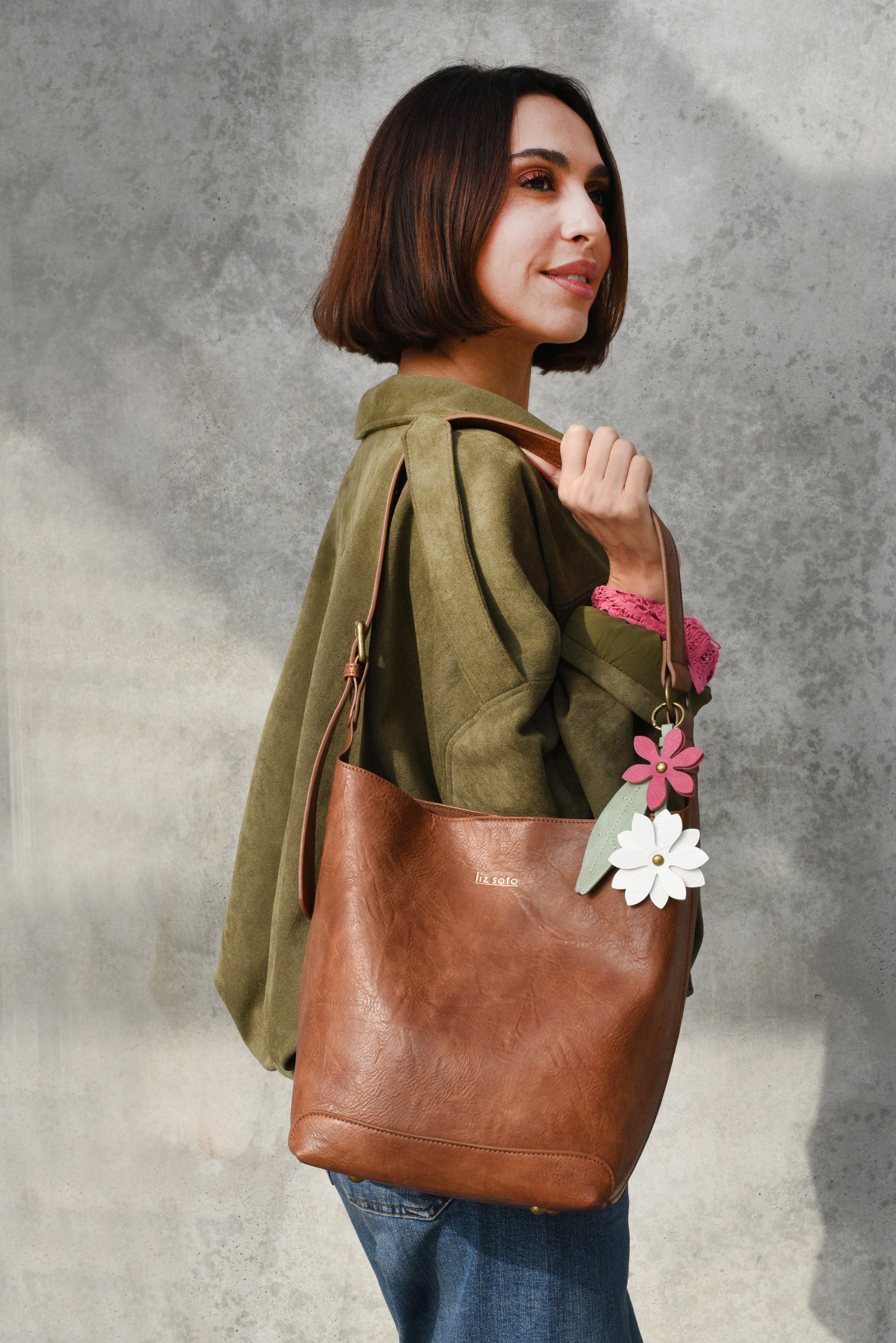 Liza Brown Flower | Bucket Bag, 2 in 1