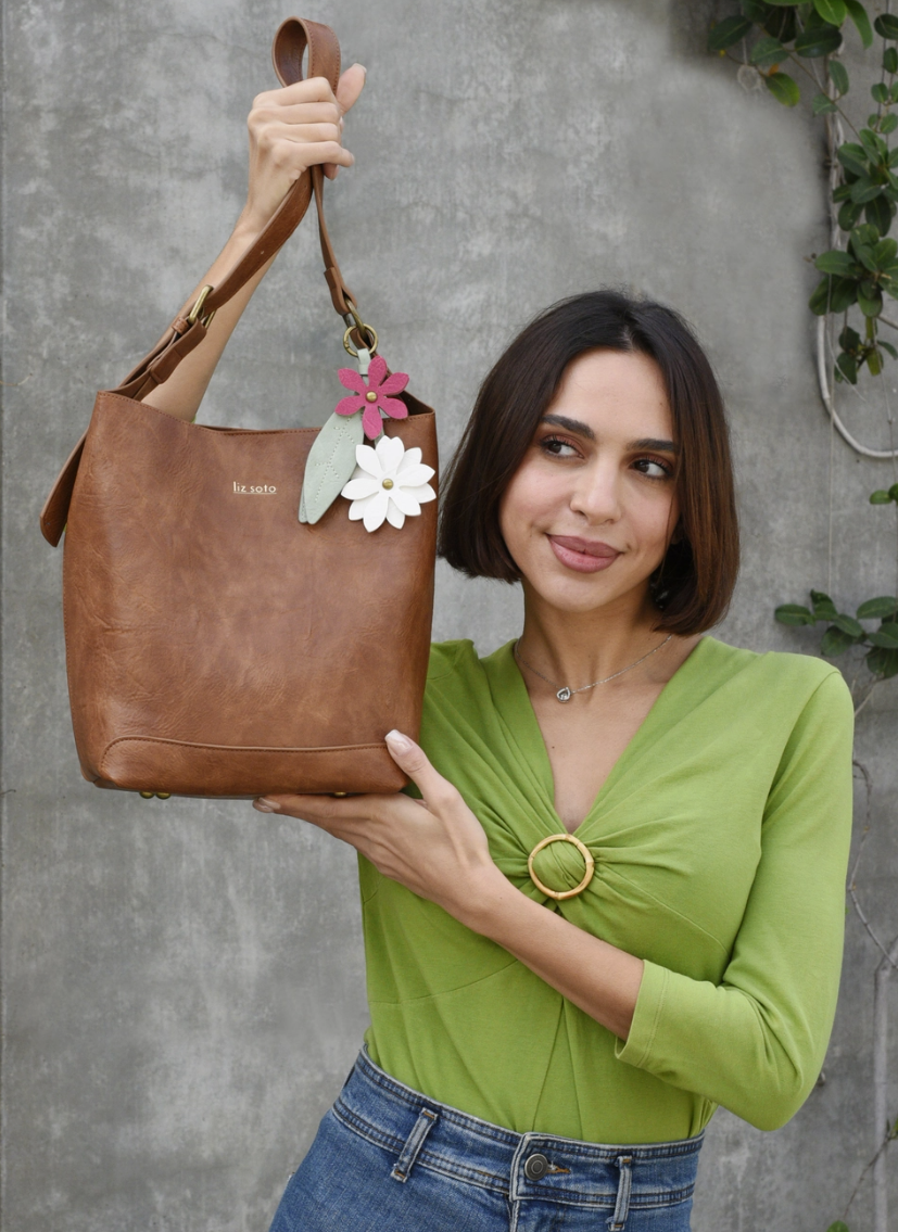 Liza Brown Flower | Bucket Bag, 2 in 1