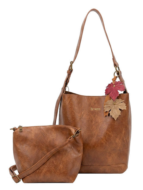 Liza Brown Leaf | Bucket Bag, 2 in 1