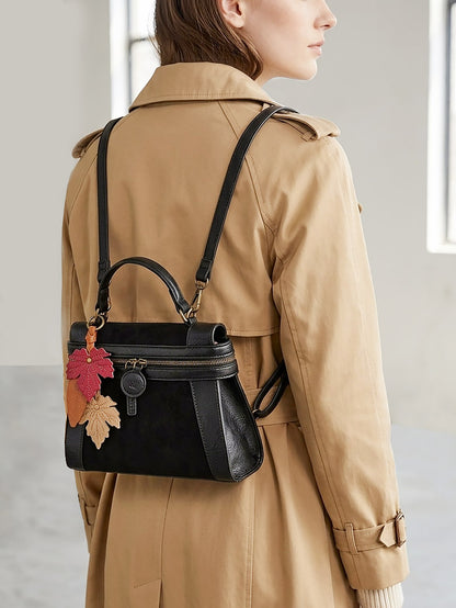 Emma Black Suede Leaf | Crossbody Bag