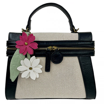 Emma Black Linen Flower | Crossbody Bag