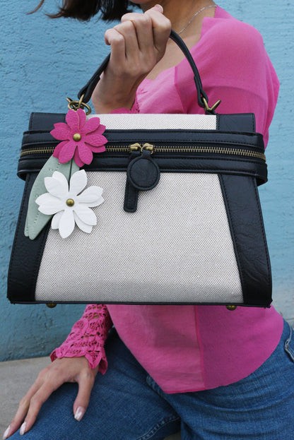 Emma Black Linen Flower | Crossbody Bag