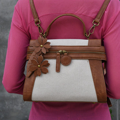 Emma Brown Linen Flower | Crossbody Bag