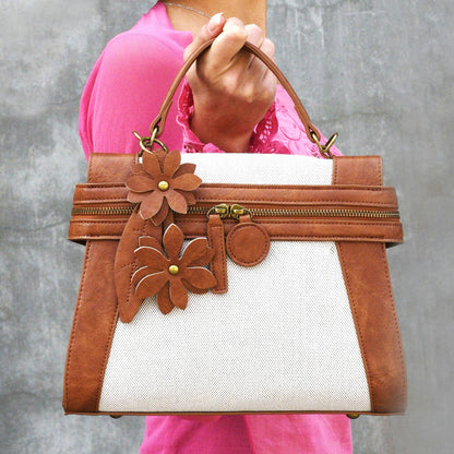 Emma Brown Linen Flower | Crossbody Bag