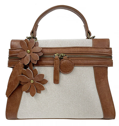 Emma Brown Linen Flower | Crossbody Bag
