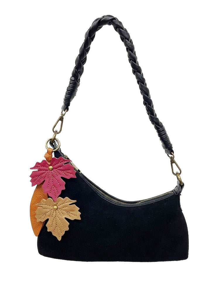 Riley Black Suede Leaf | Crossbody Bag