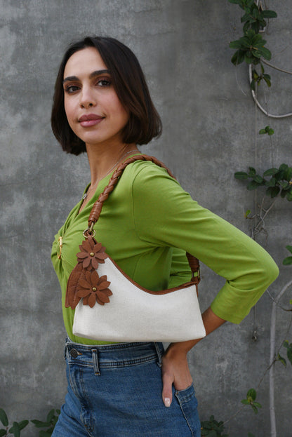 Riley Brown Linen Flower | Crossbody Bag